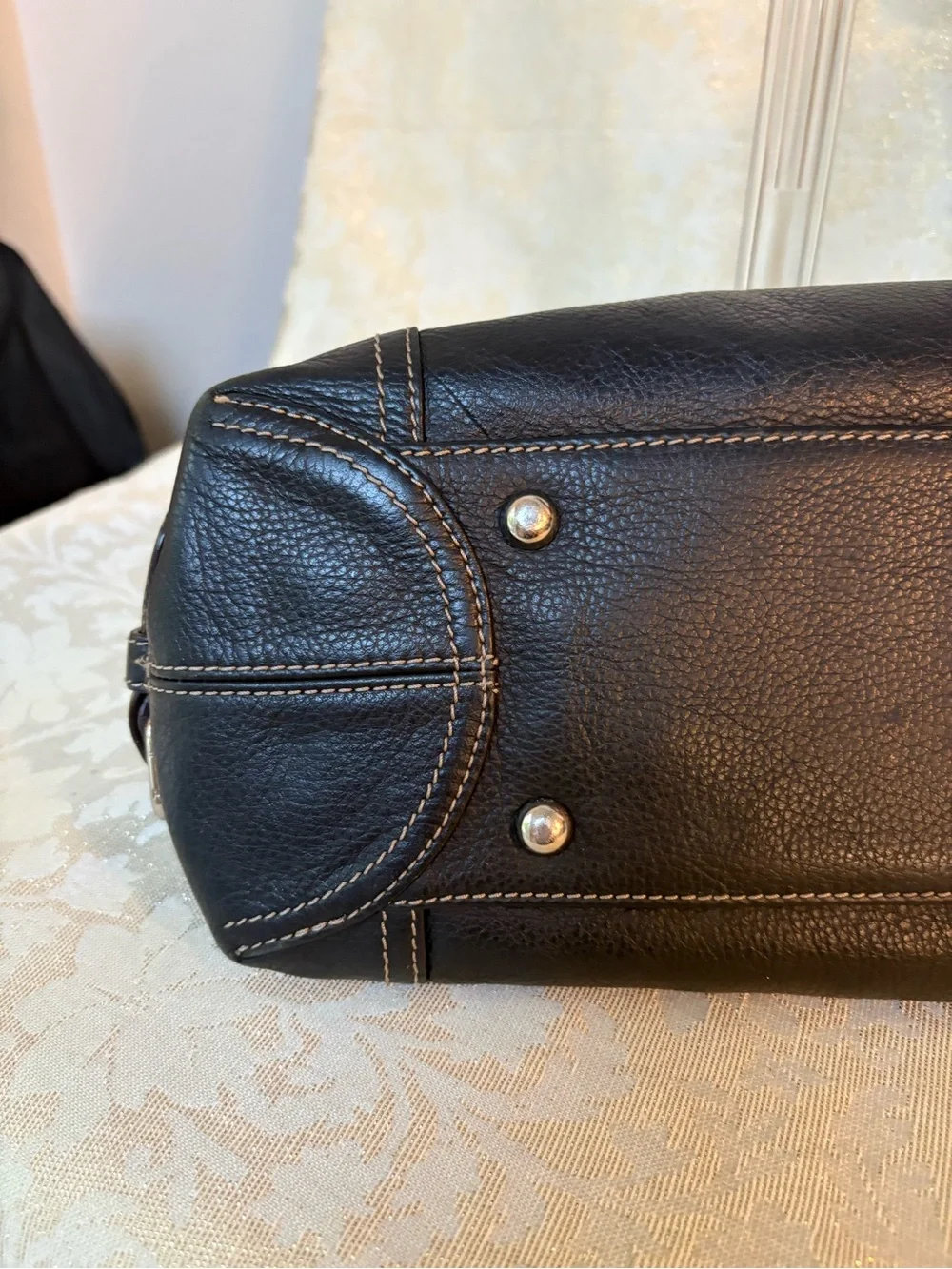 Tignanello Black Pebbled Leather Shoulder Bag with Silver Hardware